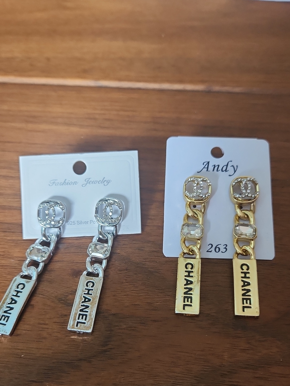 Fashion Jewelry Gold and Silver Dangle Logo-Style Earrings